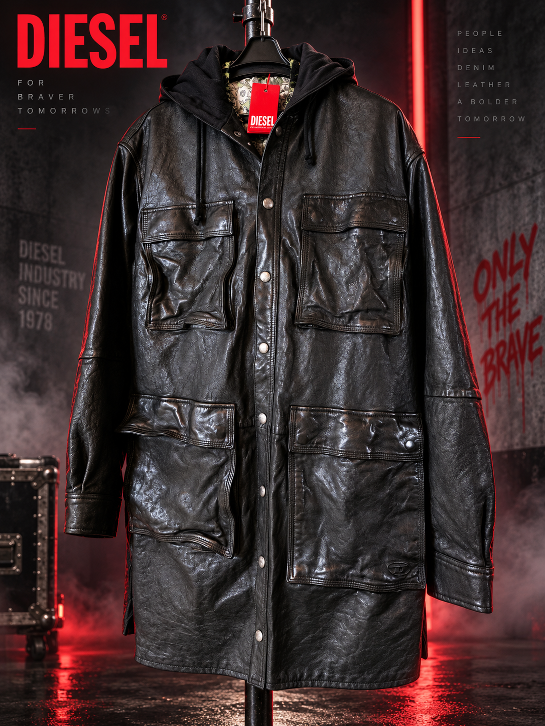 Парка - куртка кожаная Diesel Hooded Coat Bubble Leather новая.Original.